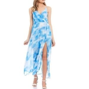 Blue & White Tie-Dye Chiffon Maxi Dress | Size M | Formal, Summer In the Clouds